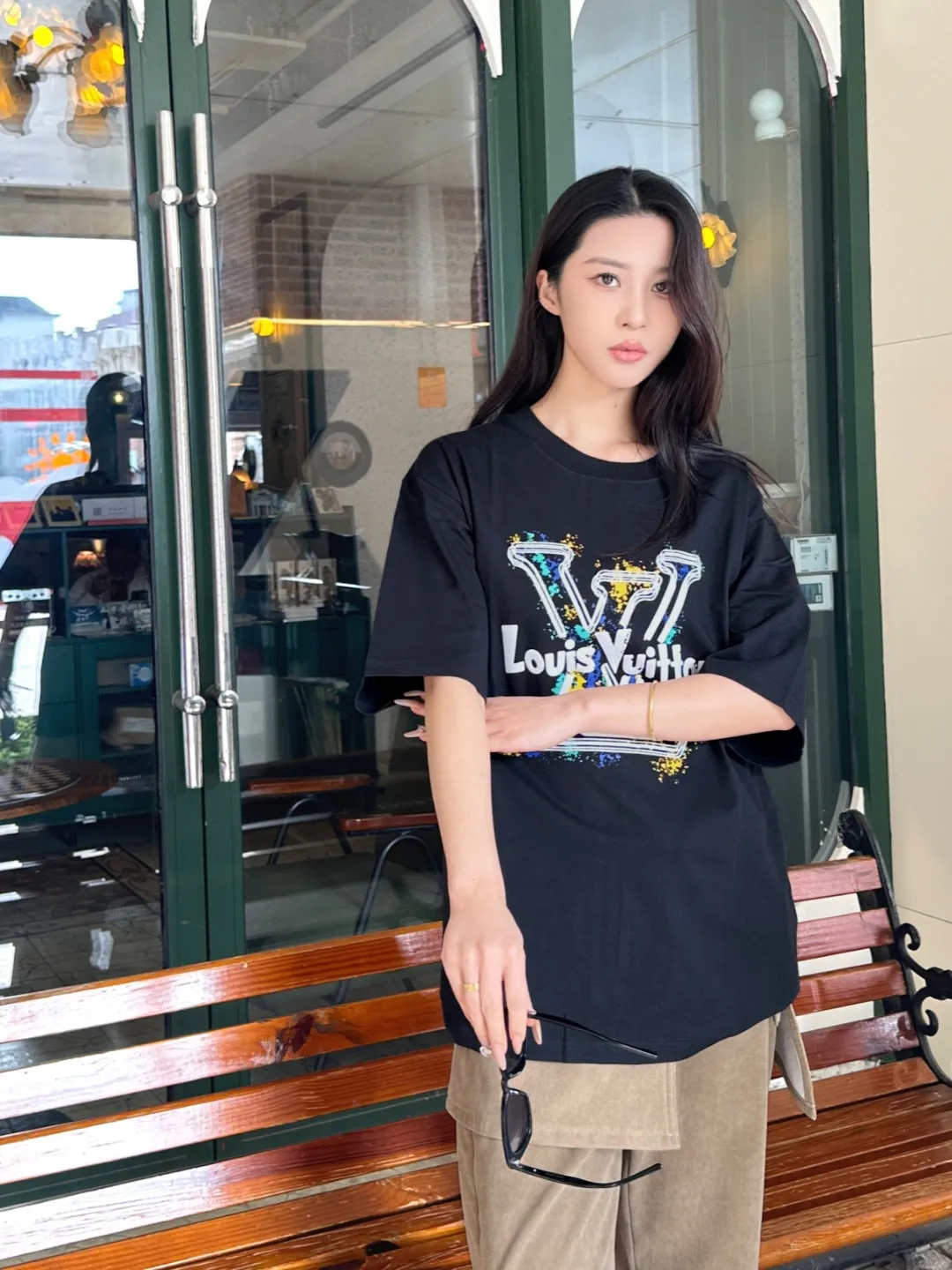 Louis Vuitton/Louis Vuitton graffiti large logo printed short sleeves